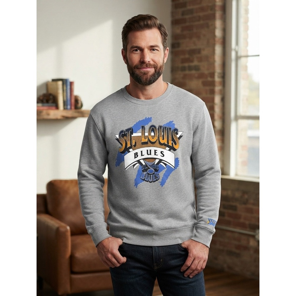 Adidas Pullover Graphic Sweater Men Small Gray St. Louis Blues Cotton Streetwear